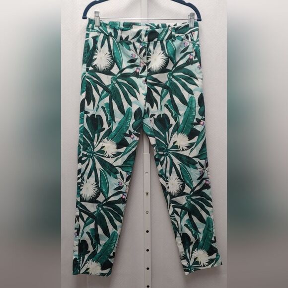 ANNA CLOVER x H&M Tropical Botanical Print Pants Sz 10 - Picture 1 of 8